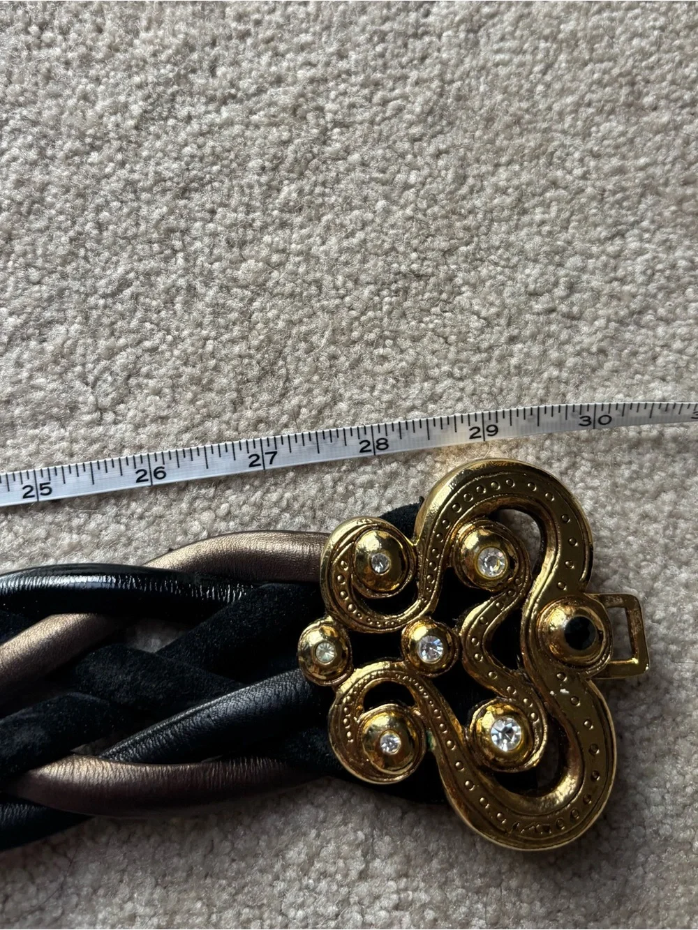 Emanuel Ungaro Braided Black and Brown Belt with Decorative Gold Buckle